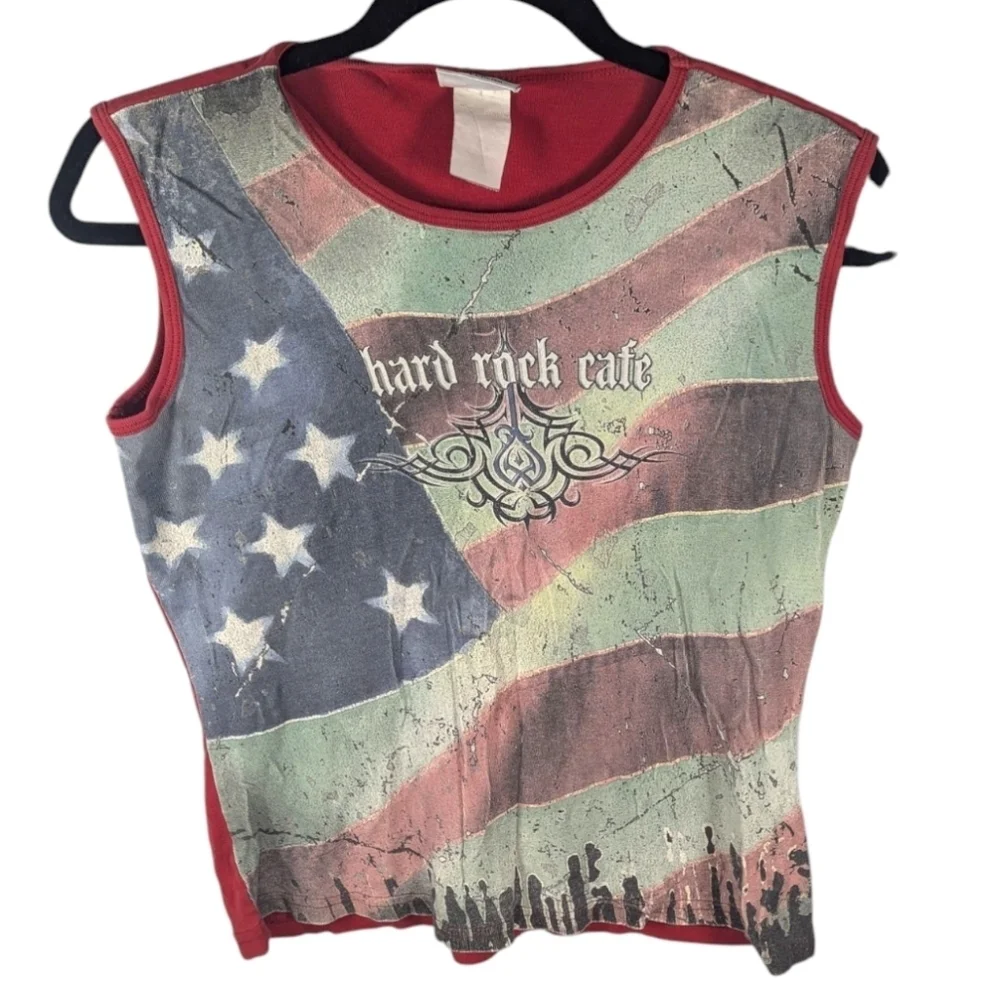 Vintage Hard Rock Cafe Cleveland Biker Cutoff Tank Top Approximate Size Small - Picture 1 of 5